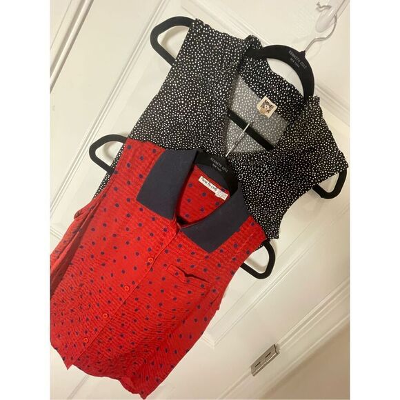 Anne Klein women’s bundle lot blouse red silk and black and white both sleeveles - Picture 1 of 12